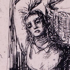 British expressive, mid century pen and ink 'Washer Women' by Basil Town