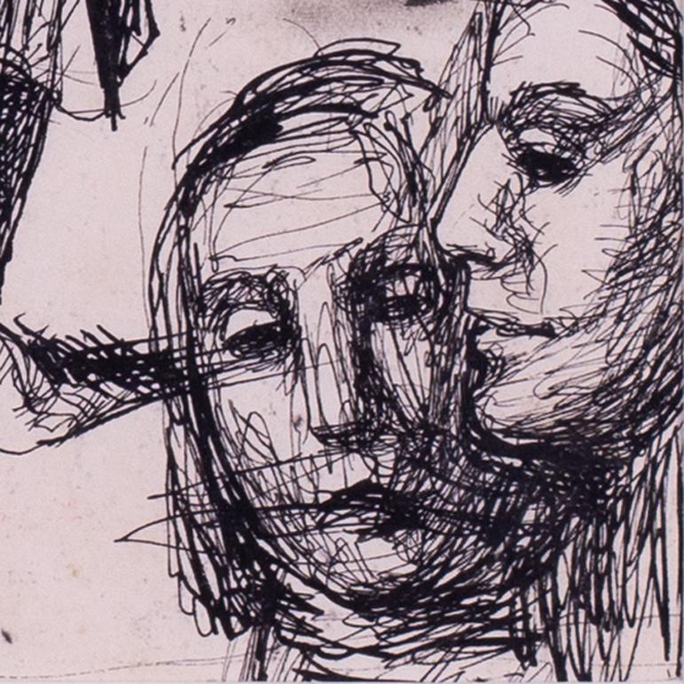 British expressive, mid century pen and ink 'Washer Women' by Basil Town - Gray Figurative Art by Norman Basil Town