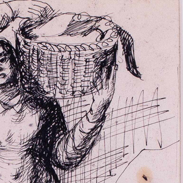 British expressive, mid century pen and ink 'Washer Women' by Basil Town - Expressionist Art by Norman Basil Town