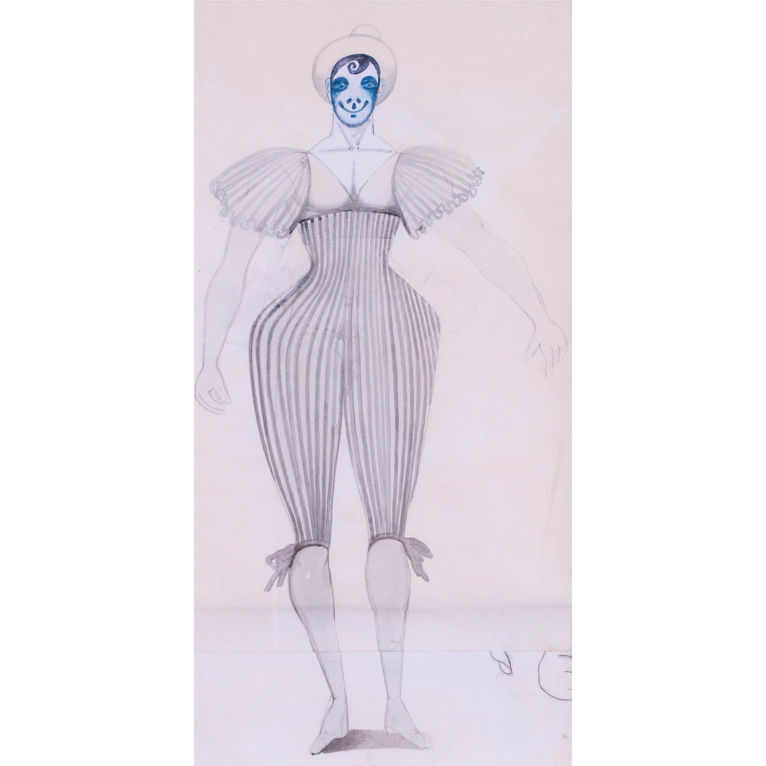 Edward Burra original drawing for a costume design for clown, British, 20th Cent For Sale 3