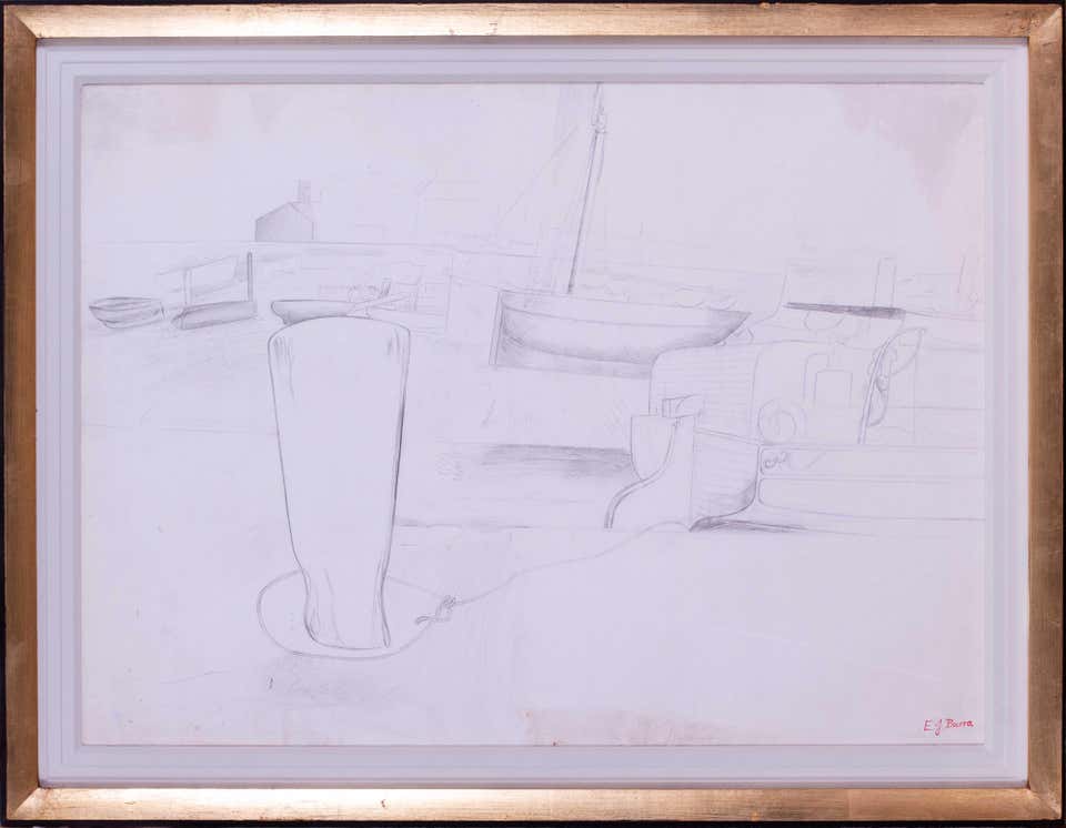 Edward Burra original drawing 'The harbour at low time', British, 20th Century