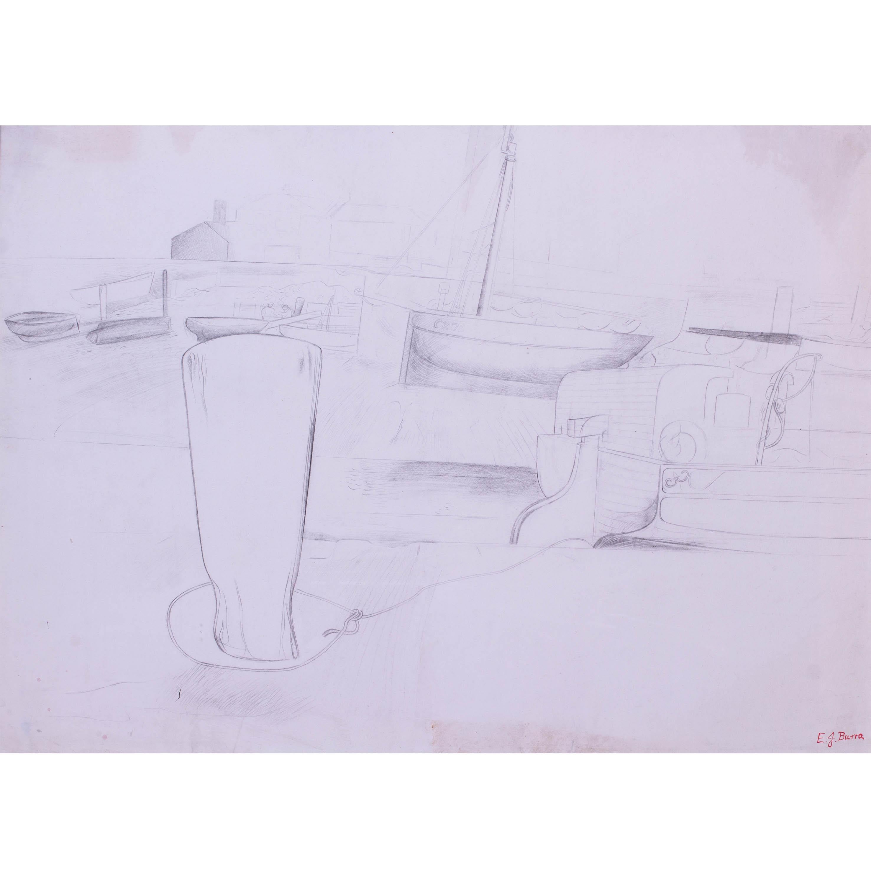 Edward Burra original drawing 'The harbour at low time', British, 20th Century For Sale 1