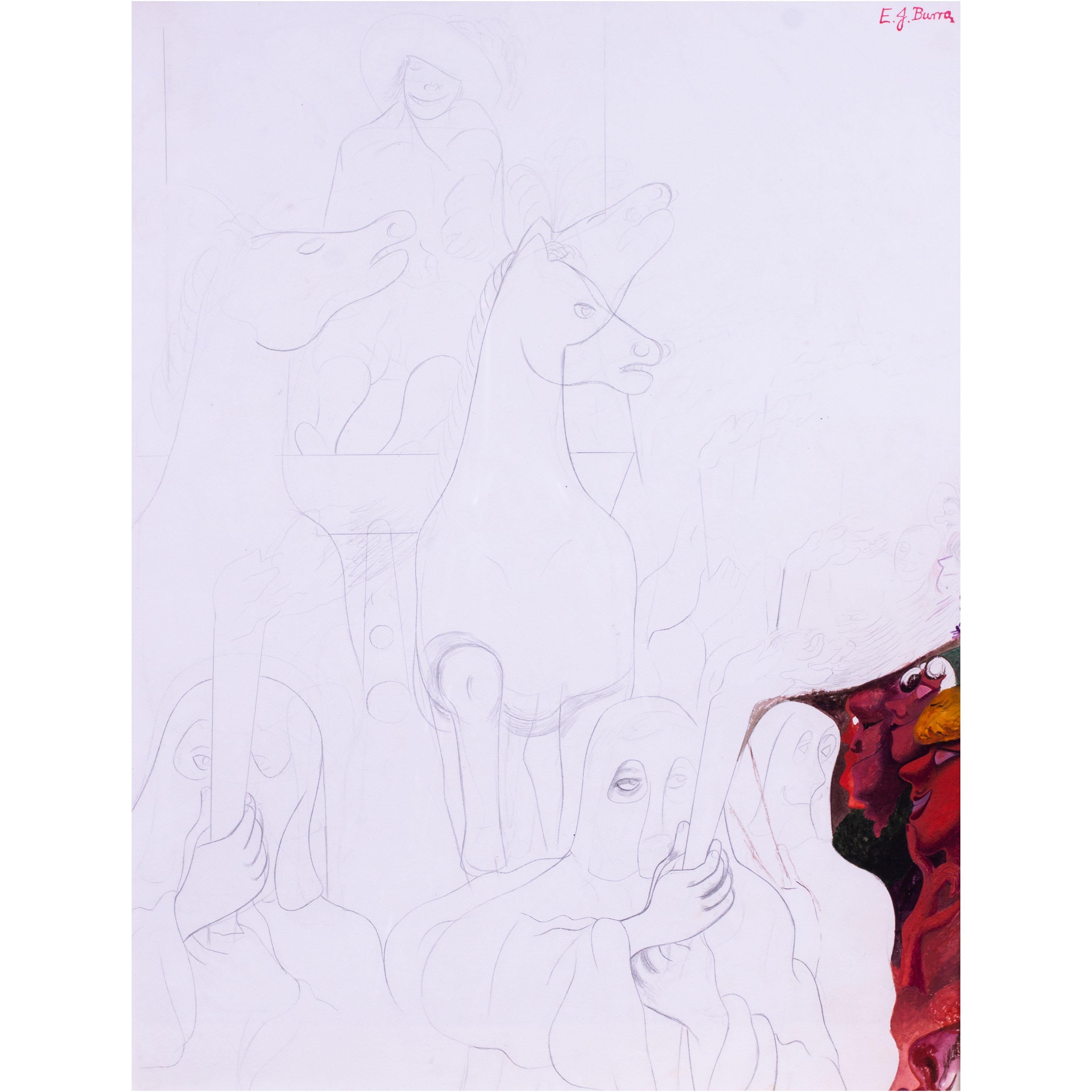 Edward Burra gouache originale  The Procession, Royaume-Uni, 20e siècle en vente 5