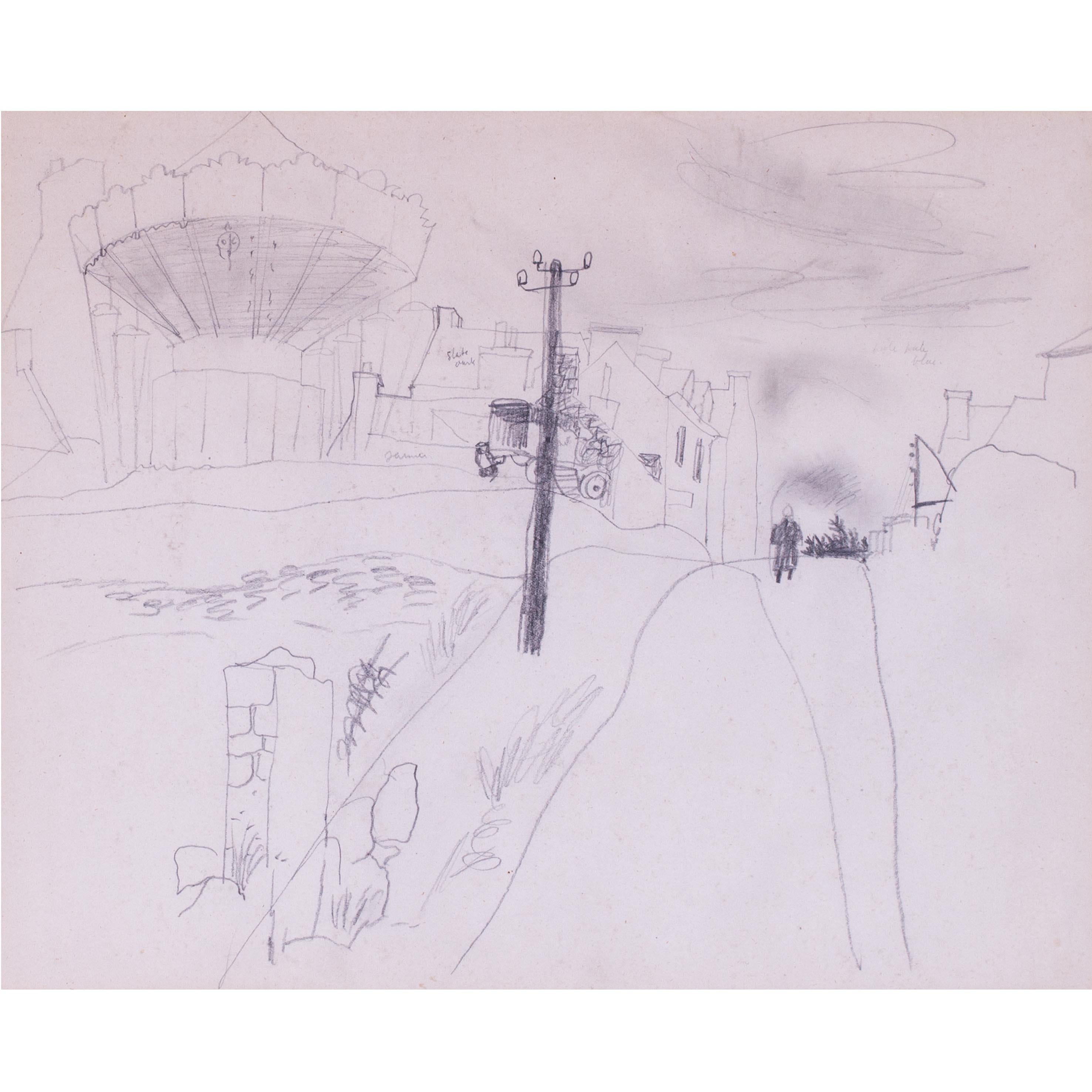 Dessin original de Christopher Wood, Royaume-Uni 20e siècle, Arrivée de la fête foraine en vente 5