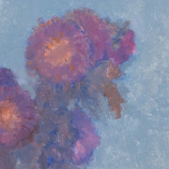 Modern British oil study of Dahlias and fruit by Bernard Myers