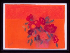 Modern British pastel study of Red Peonies by Bernard Myers