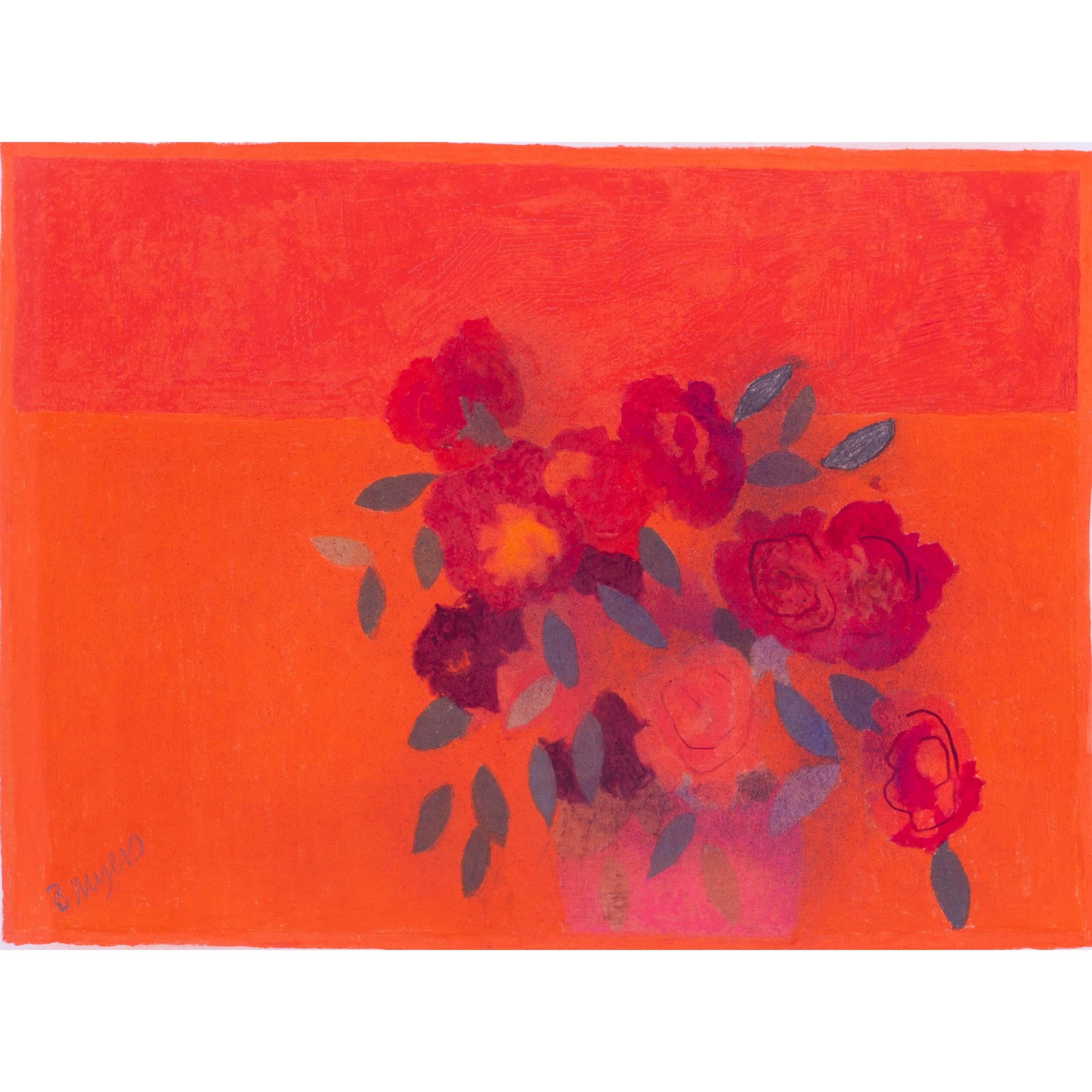 Studio a pastello Modern British di Peonie rosse di Bernard Myers in vendita 5