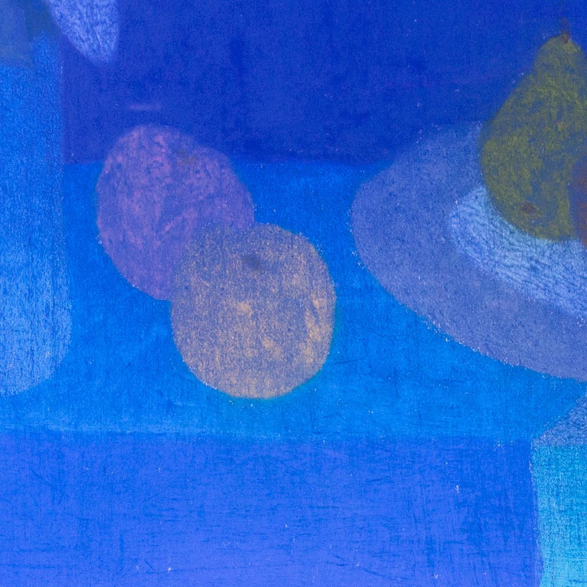 Studio a pastello Modern British Natura morta su blu di Bernard Myers in vendita 4
