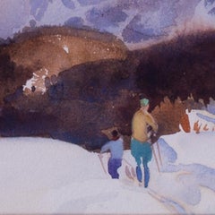 Aquarelle de Russell Flint représentant le ski près de St. Moritz, Royaume-Uni, 20e siècle