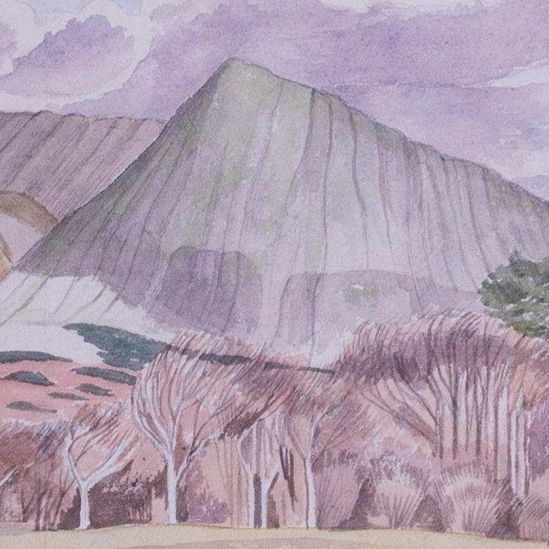 1971 John Northcote Nash acquerello di discariche di argilla cinese a St. Austell in Cornovaglia - Art Moderno di John Northcote Nash CBE RA