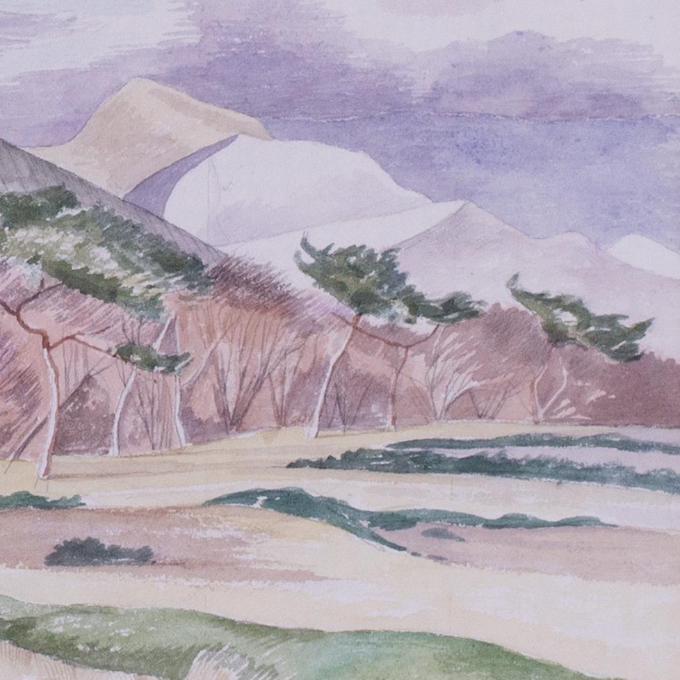 1971 John Northcote Nash acquerello di discariche di argilla cinese a St. Austell in Cornovaglia - Landscape Art Grigio di John Northcote Nash CBE RA