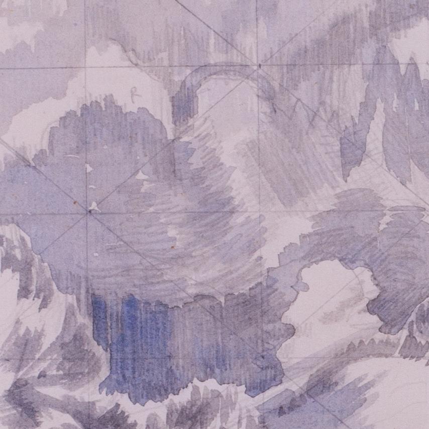Aquarelle de John Northcote Nash représentant les chutes près de Denbigh, au nord du Pays de Galles. en vente 1