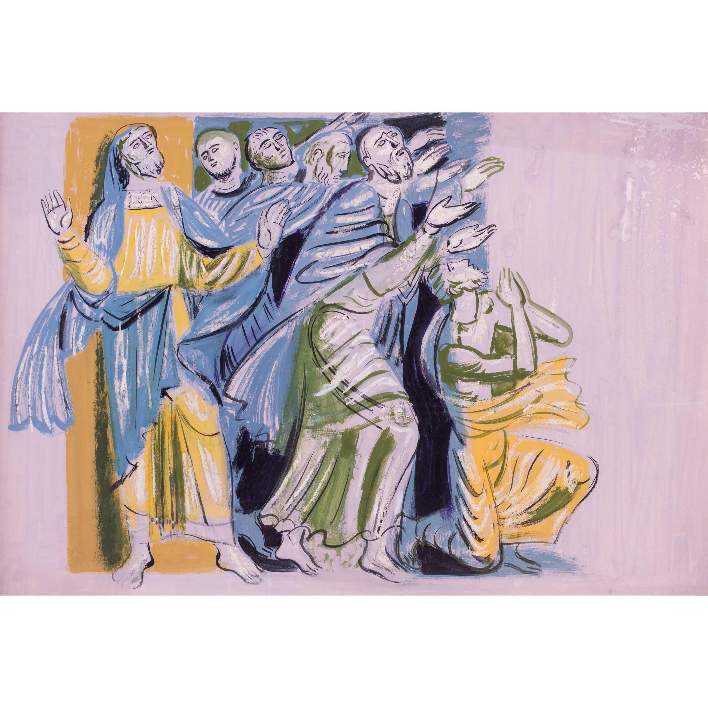Un estudio de santos, el mural para la catedral de Chichester de Hans Feibusch, británico en venta 5