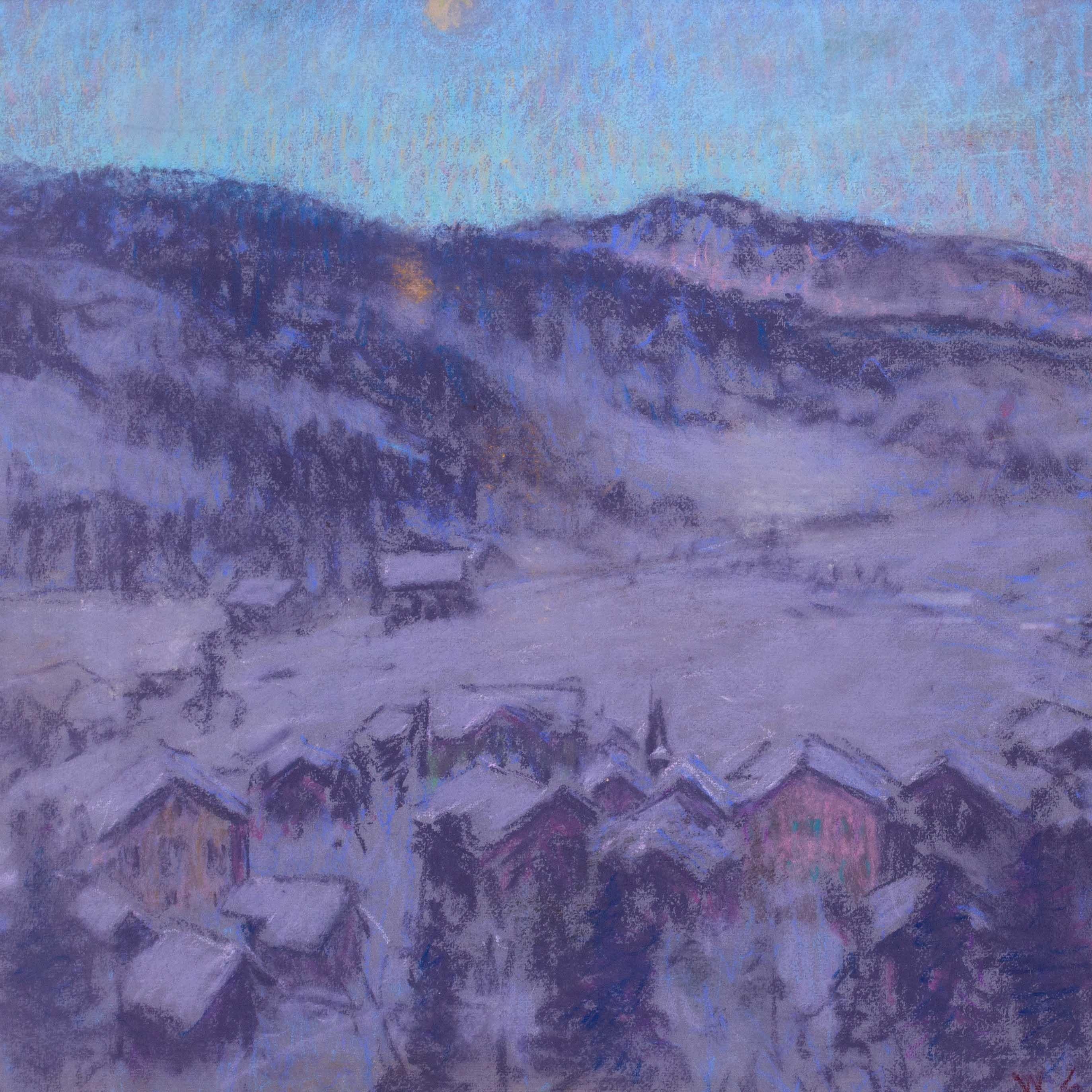 Paisaje nocturno americano del siglo XX de Gstaad por Horton, pastel - Art de William Samuel Horton