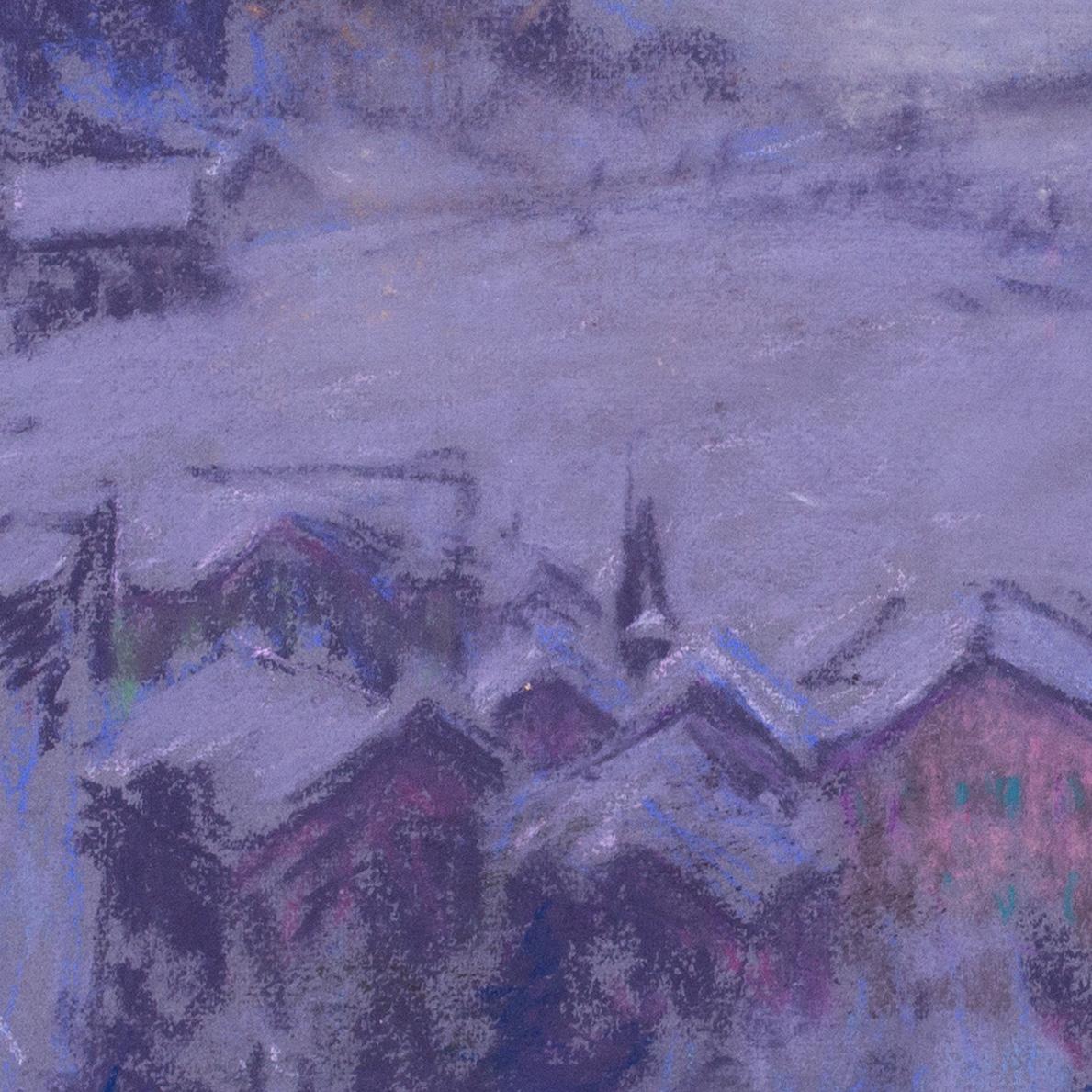Paisaje nocturno americano del siglo XX de Gstaad por Horton, pastel - Art Impresionista de William Samuel Horton