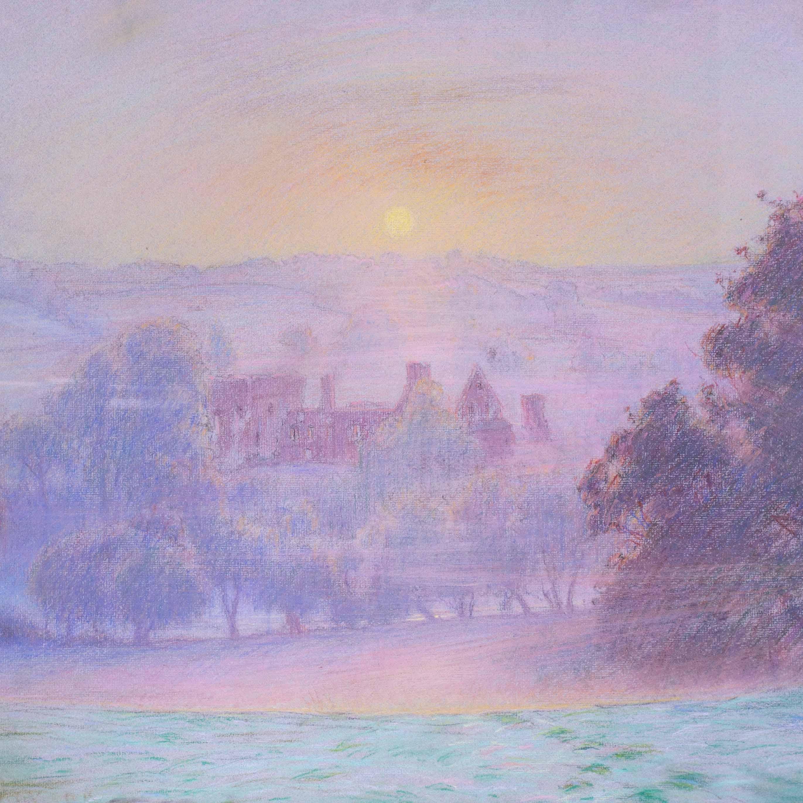 Paisaje americano del siglo XX de la Abadía de Eccleston, Reino Unido, por Horton, pastel - Art de William Samuel Horton