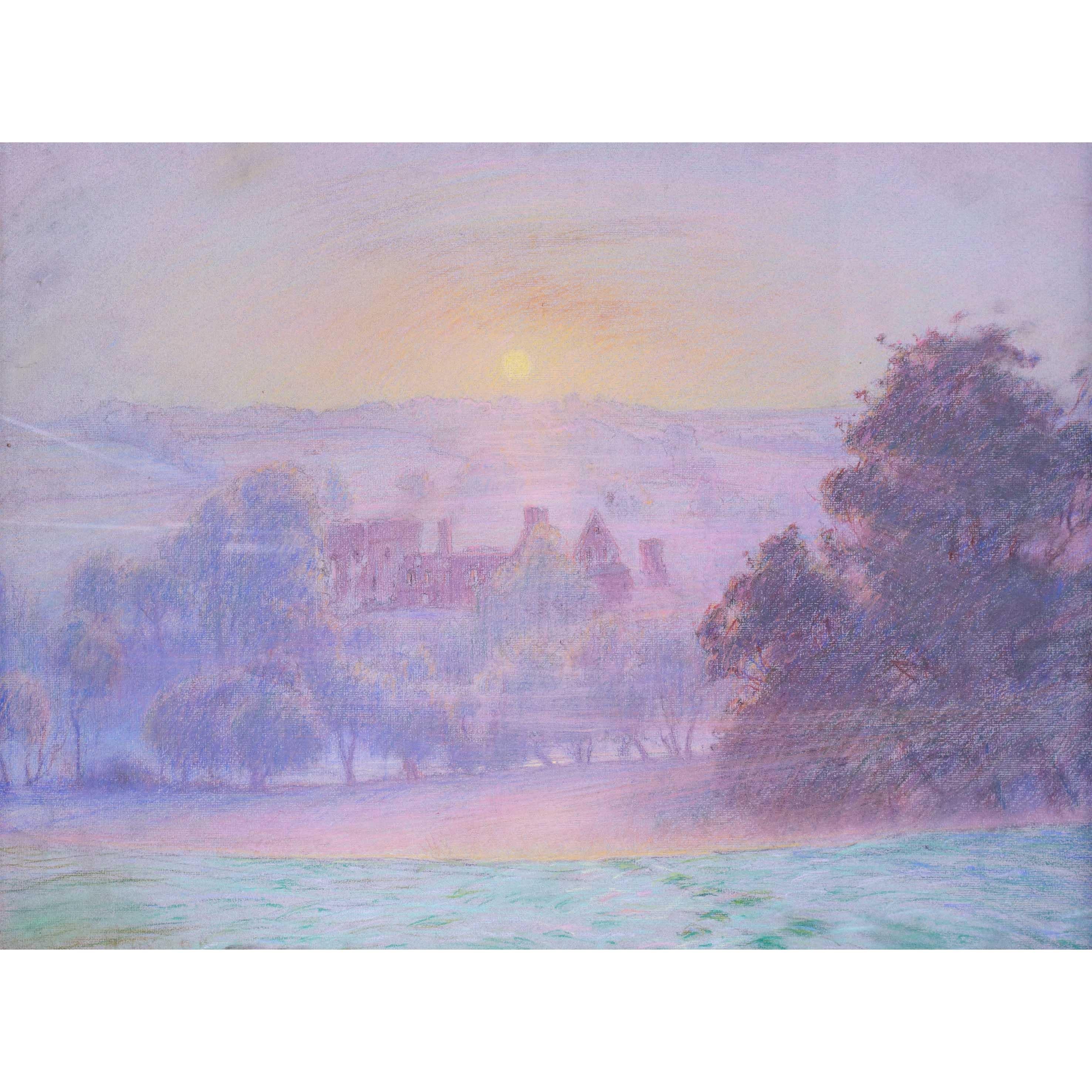 Paisaje americano del siglo XX de la Abadía de Eccleston, Reino Unido, por Horton, pastel en venta 2