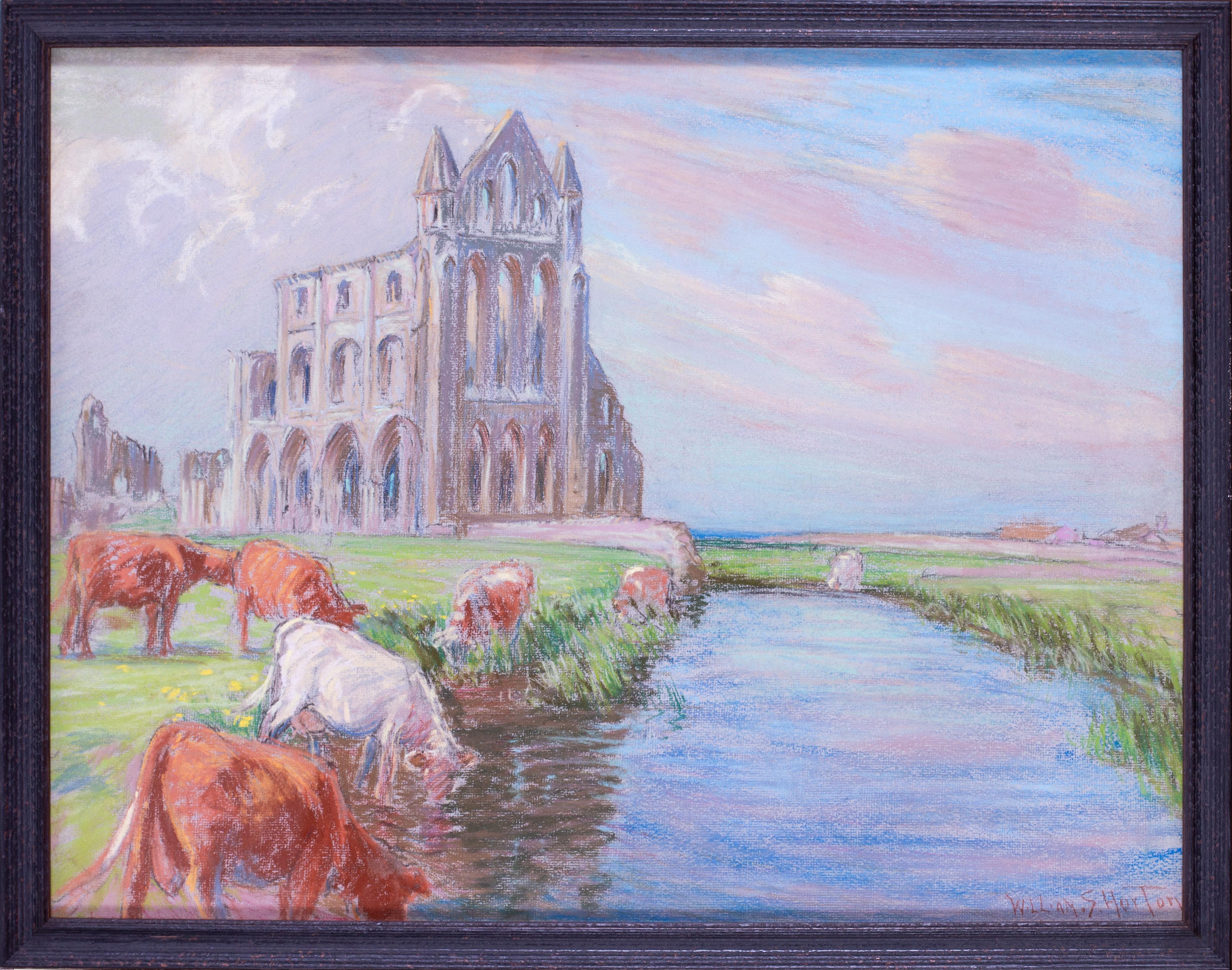 Landscape Art de William Samuel Horton - Paisaje americano del siglo XX de la Abadía de Whitby, Reino Unido, por Horton, pastel