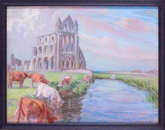 Amerikanisches Landschaftsgemälde des 20. Jahrhunderts von Whitby Abbey UK von Horton, Pastell