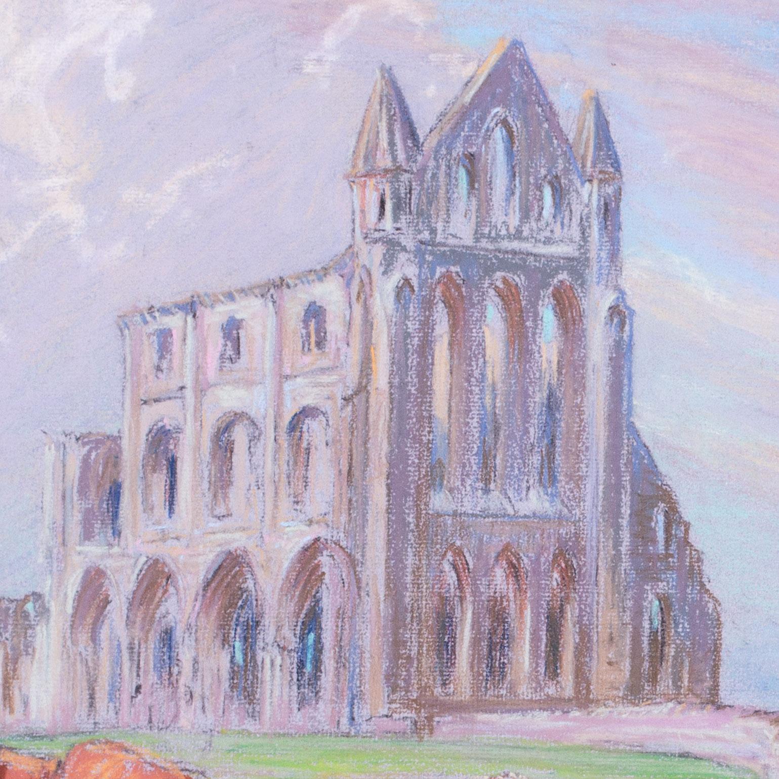 Paisaje americano del siglo XX de la Abadía de Whitby, Reino Unido, por Horton, pastel en venta 1