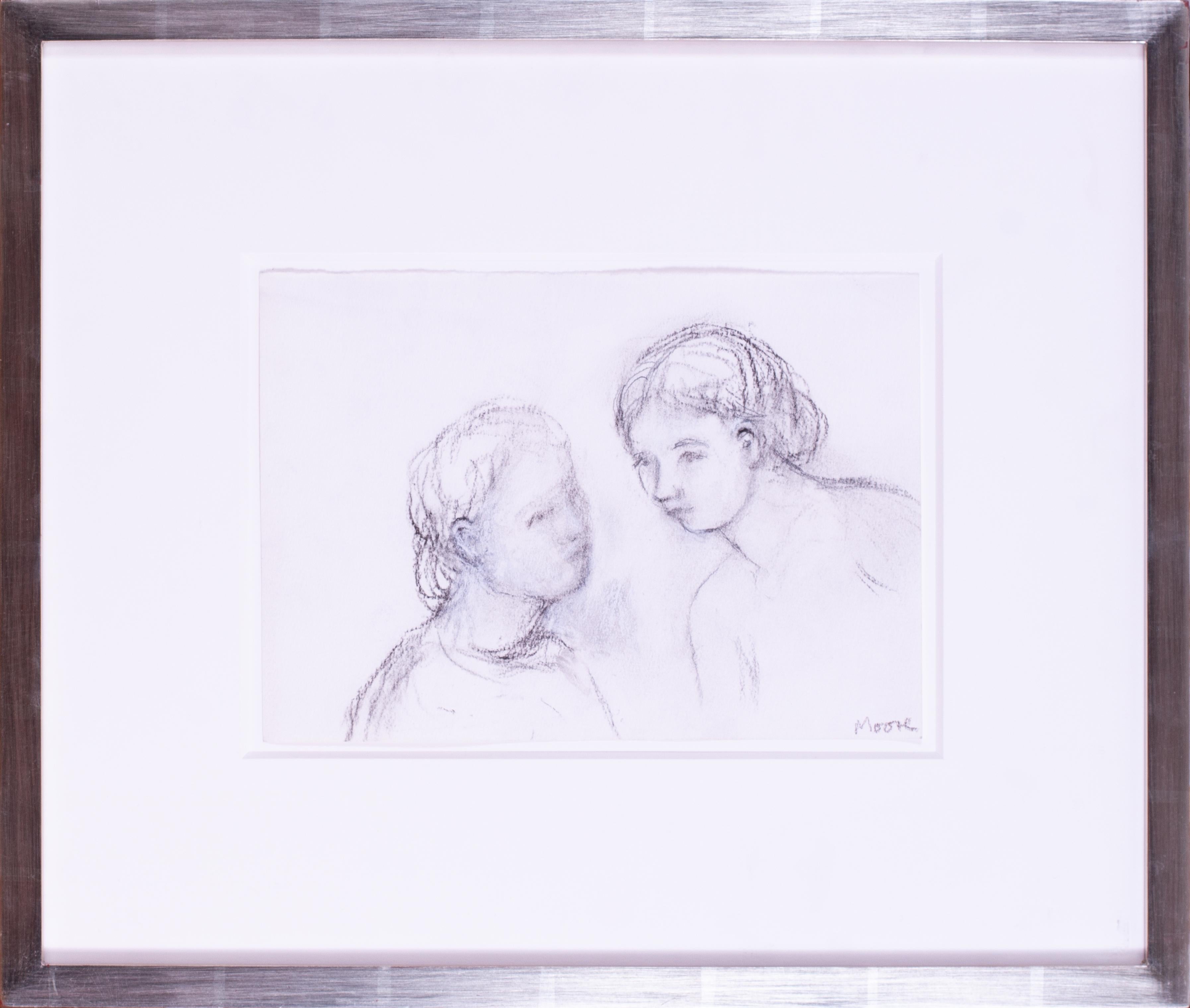 Figurative Art di  Henry Moore OM CH - Henry Moore 1983 disegno a carboncino di due teste, firmato