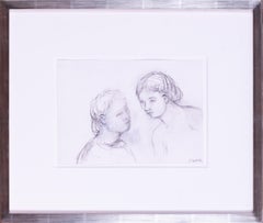 Henry Moore 1983 disegno a carboncino di due teste, firmato