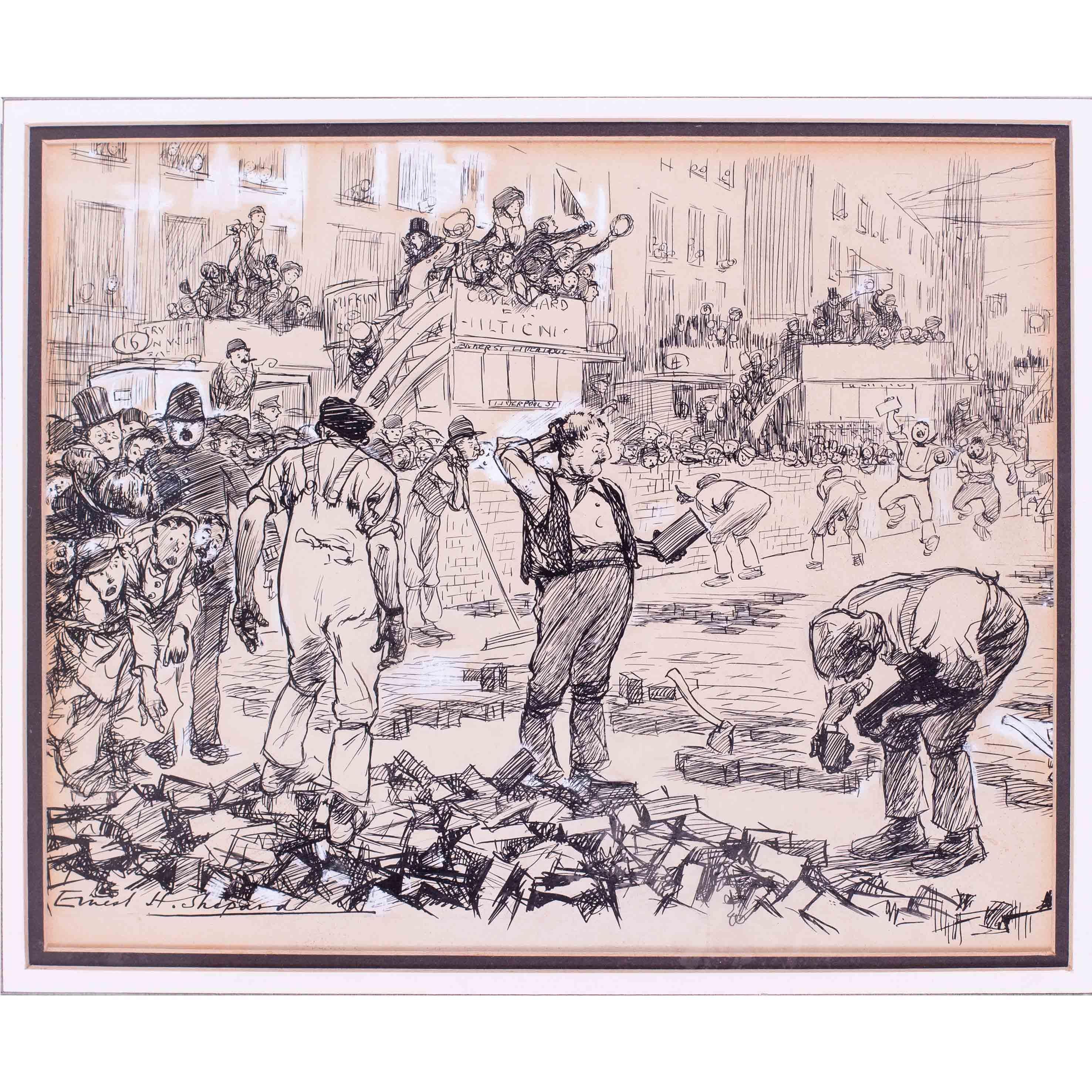 Ernest Howard Shepard,  illustration du magazine Punch, signée, stylo à encre en vente 1