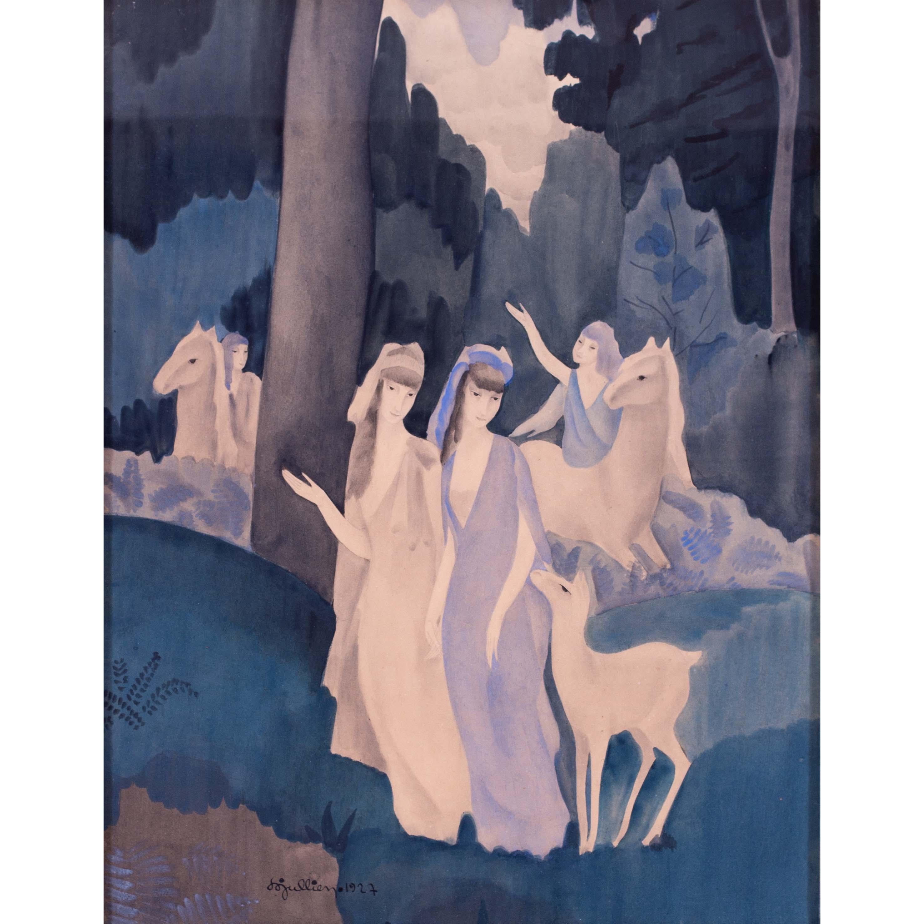 Francese, 1927, dipinto a matita e acquerello 