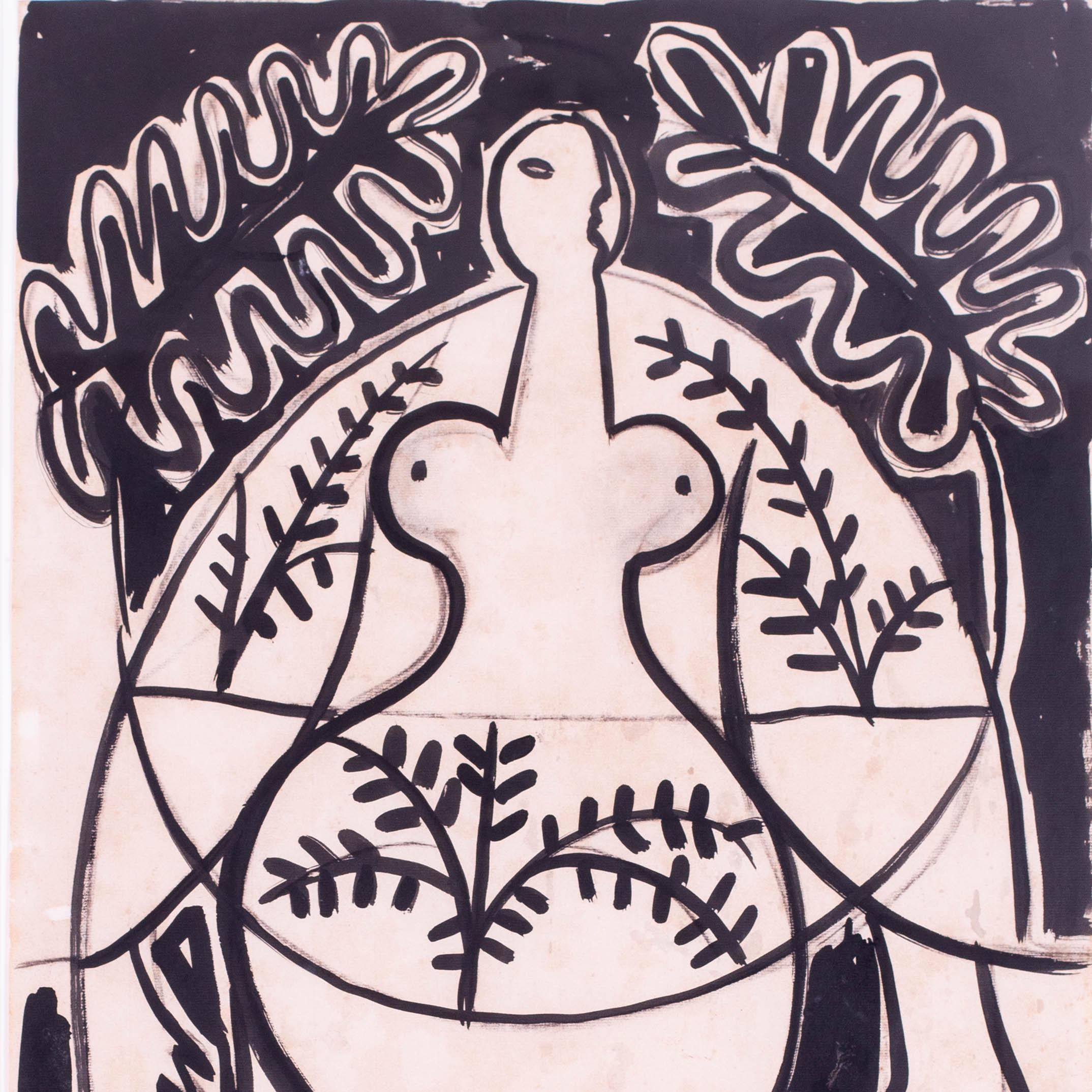 Polist, 20th Century 'Earth Mother', charcoal and ink on paper, abstract - Art by Casimir Zielenkiewic Caziel
