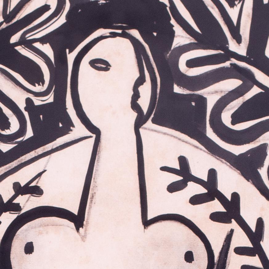 Polist, 20th Century 'Earth Mother', charcoal and ink on paper, abstract - Abstract Art by Casimir Zielenkiewic Caziel