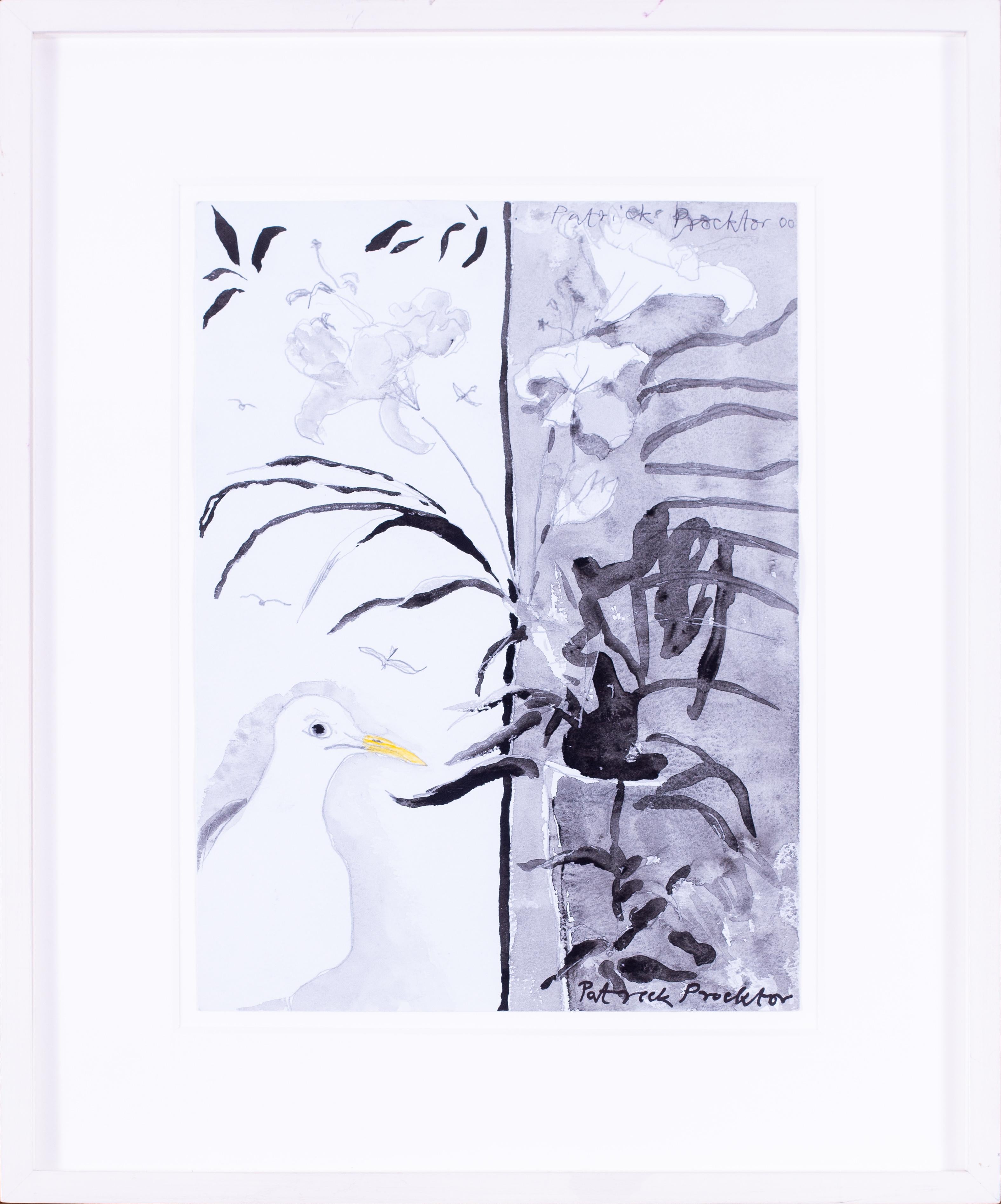 Patrick Procktor (British, 1936 – 2003)
Seagull at the window
Pencil and watercolour
Signed and dated ‘Patrick Procktor 00’ (upper right) and further signed ‘Patrick Procktor’ (lower right)
14.3/4 x 11.7/8 in. (37.7 x 27.5 cm.)

Elegant and