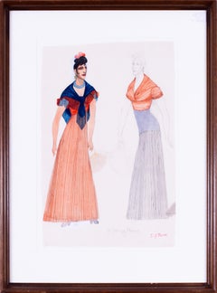 Edward Burra Original-Aquarell 'Kostümentwurf für zwei junge Frauen in Carmen'.