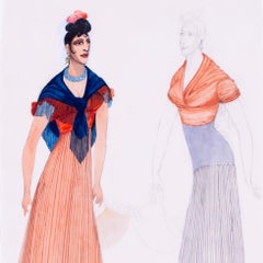 Edward Burra original watercolour 'Costume design for two young women in Carmen'