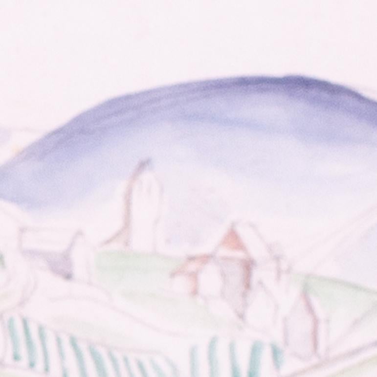 Artista británica Jessica Dismorr 'Paisaje italiano', lápiz acuarelable en venta 1