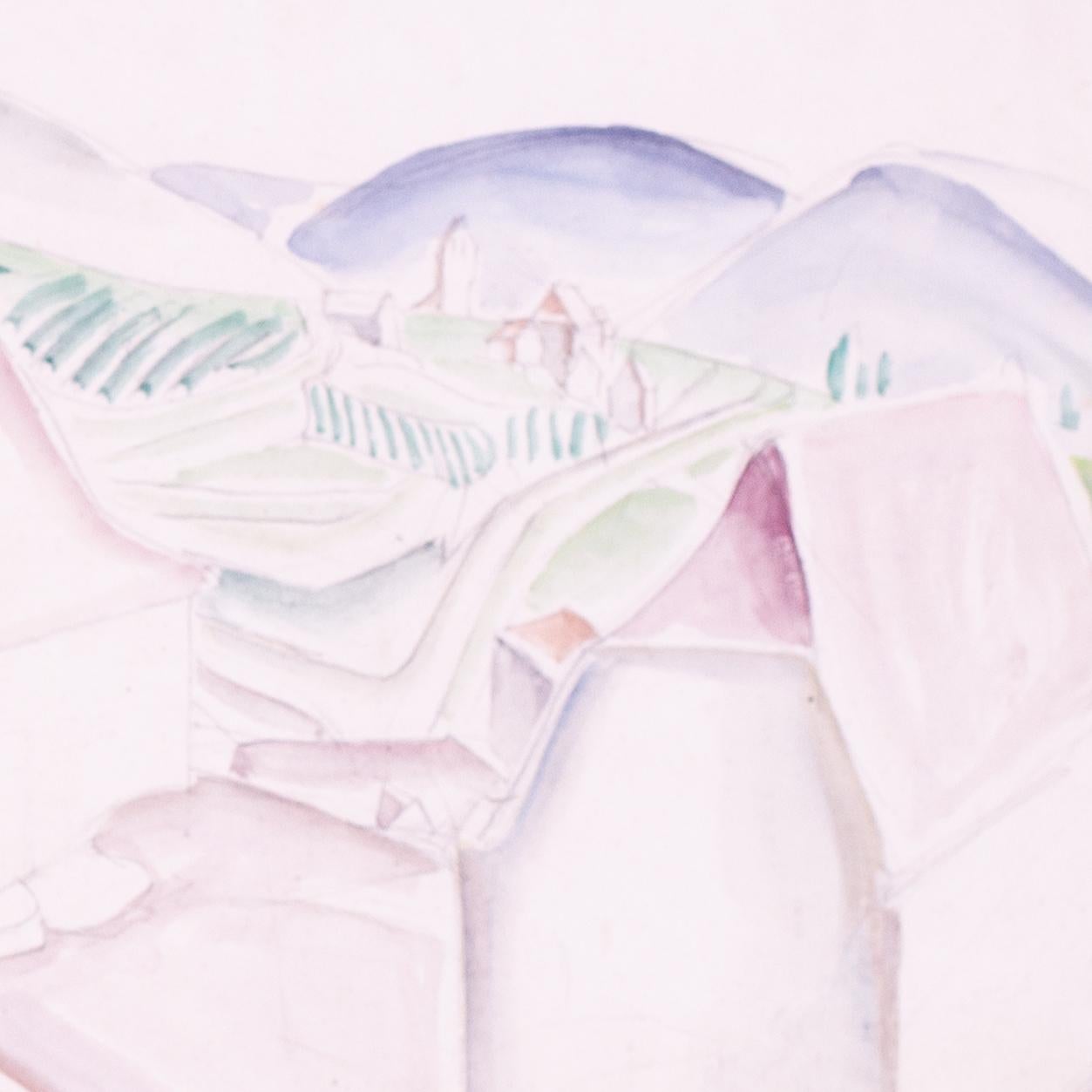 Artista británica Jessica Dismorr 'Paisaje italiano', lápiz acuarelable en venta 2