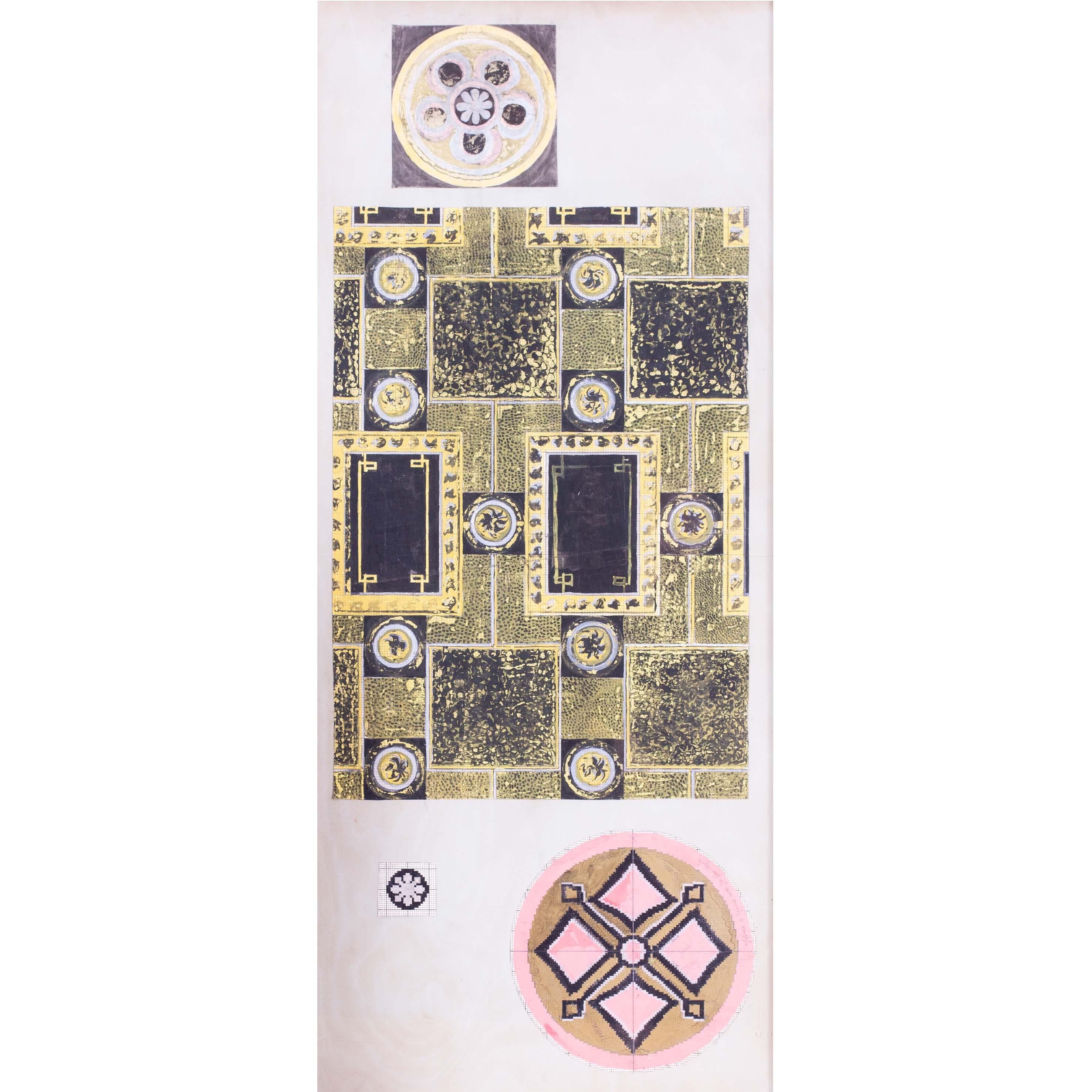 Un sorprendente e raro disegno tessile di Graham Sutherland, eseguito a guazzo su carta. Quest
opera di grandi dimensioni, che misura 54 x 23,25 pollici (137,4 x 59 cm), è iscritta con annotazioni e indicazioni di produzione, fornendo