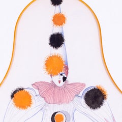 Art Deco Clown with orange & black pom poms, pink frills, French by Jean Aumond