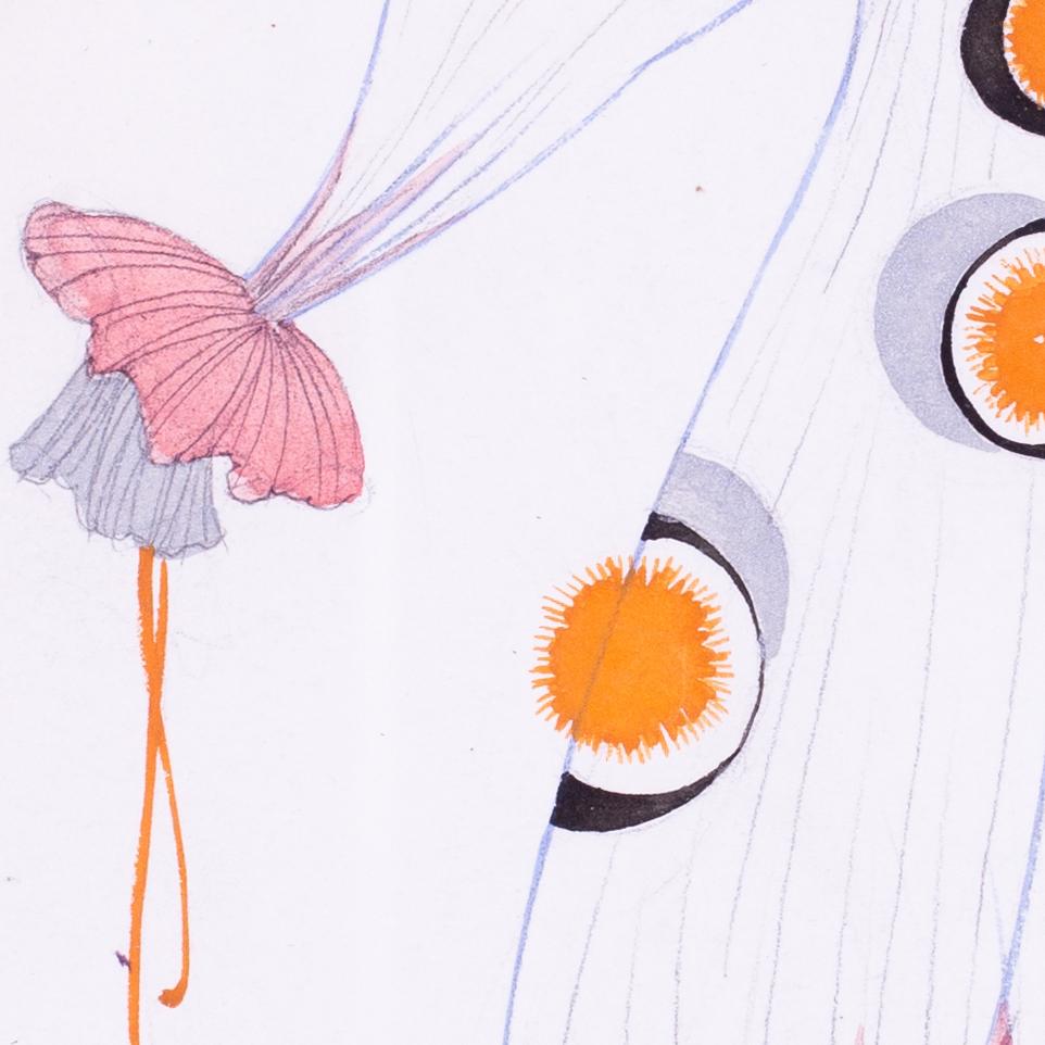 Clown Art Deco con pom pom arancione e nero, fronzoli rosa, francese di Jean Aumond in vendita 4