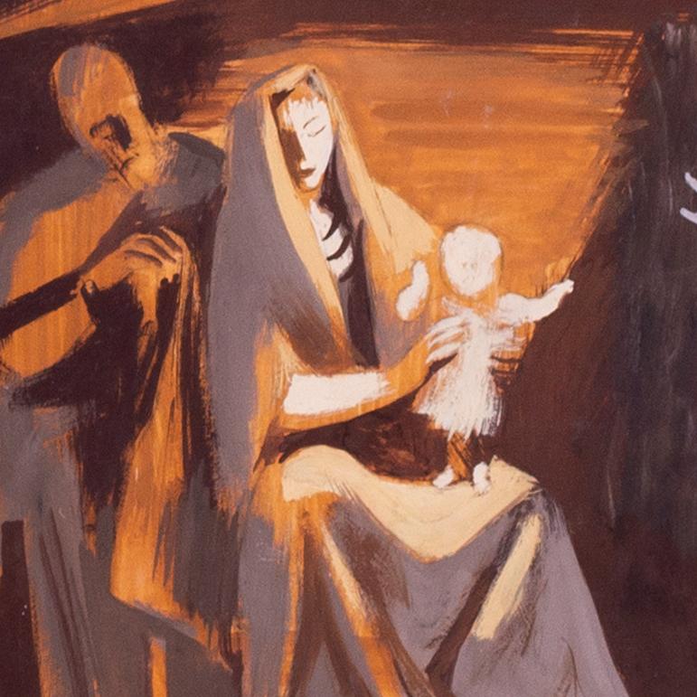 La Nativité, artiste britannique du 20e siècle Hans Feibusch, crayon, gouache, papier en vente 4