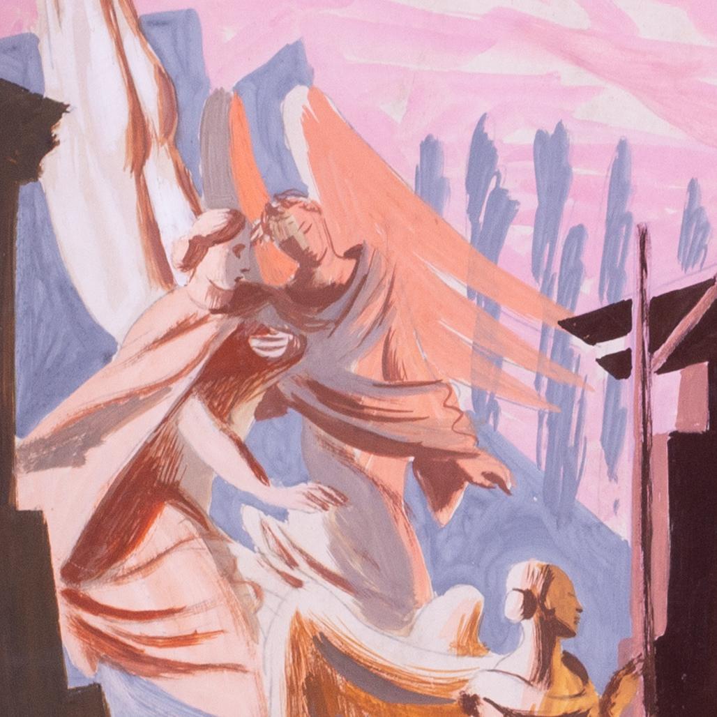 La Nativité, artiste britannique du 20e siècle Hans Feibusch, crayon, gouache, papier en vente 2