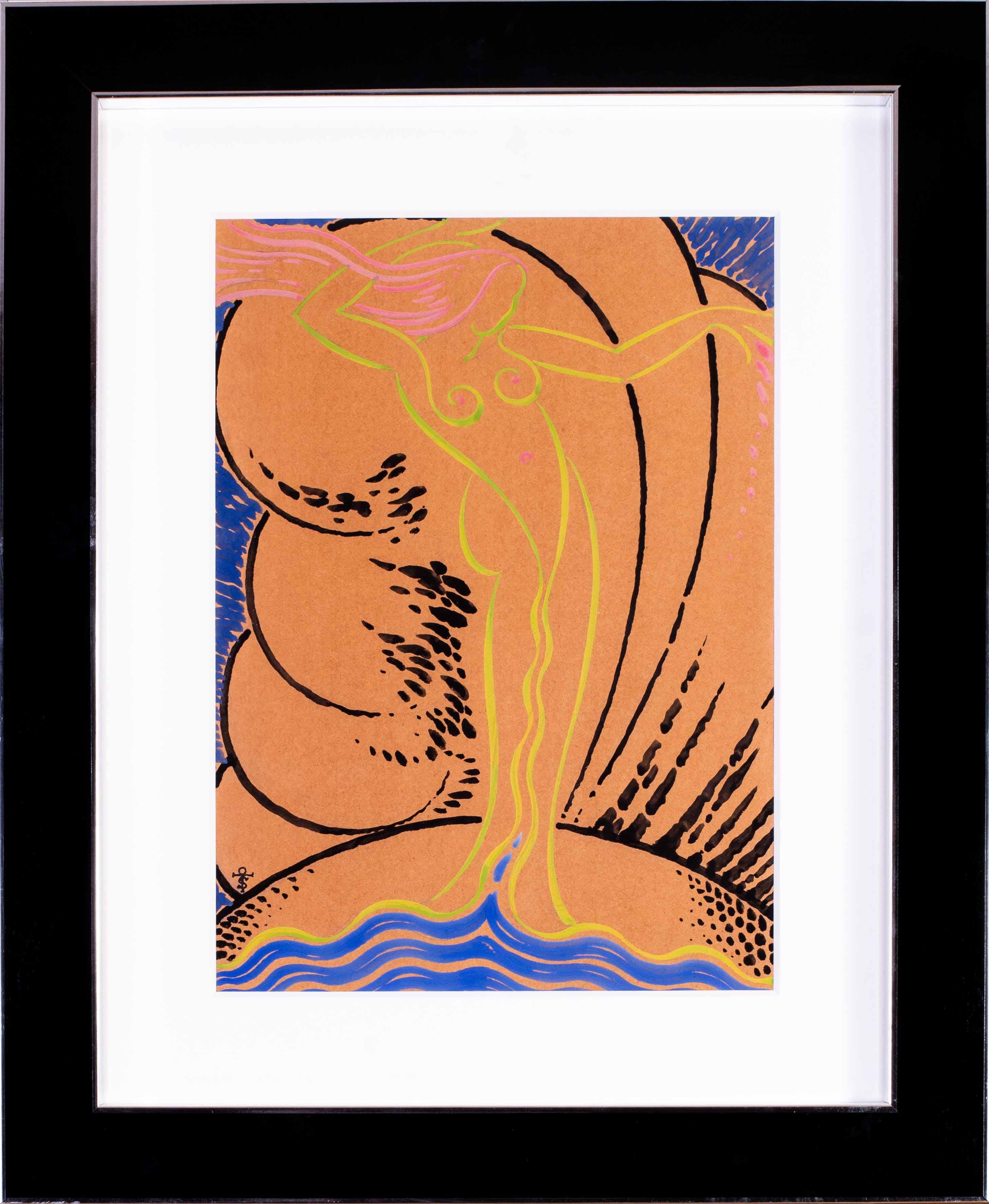 Vénus à la Coquille, Gouache sur papier Art déco, début du 20e siècle