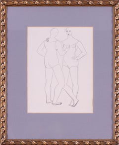 Christopher Wood 1927 drawing of Bathers at Cannes, pencil on paper, inscribed