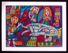 French Surrealist pastel drawing  'The queen's journey' by Marchand des Raux