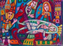 French Surrealist pastel drawing  'The queen's journey' by Marchand des Raux