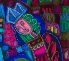 Dibujo al pastel surrealista francés El accidente del caballo" de Marchand des Raux