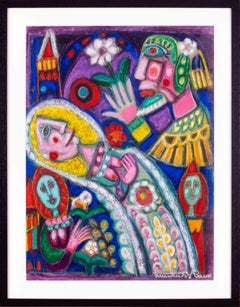 Dibujo al pastel surrealista francés Ofrenda a la novia" de Marchand des Raux