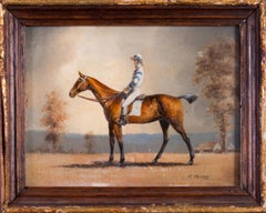 Jockeys and their mount (set of 4 miniature oil paintings of jockeys and horses)