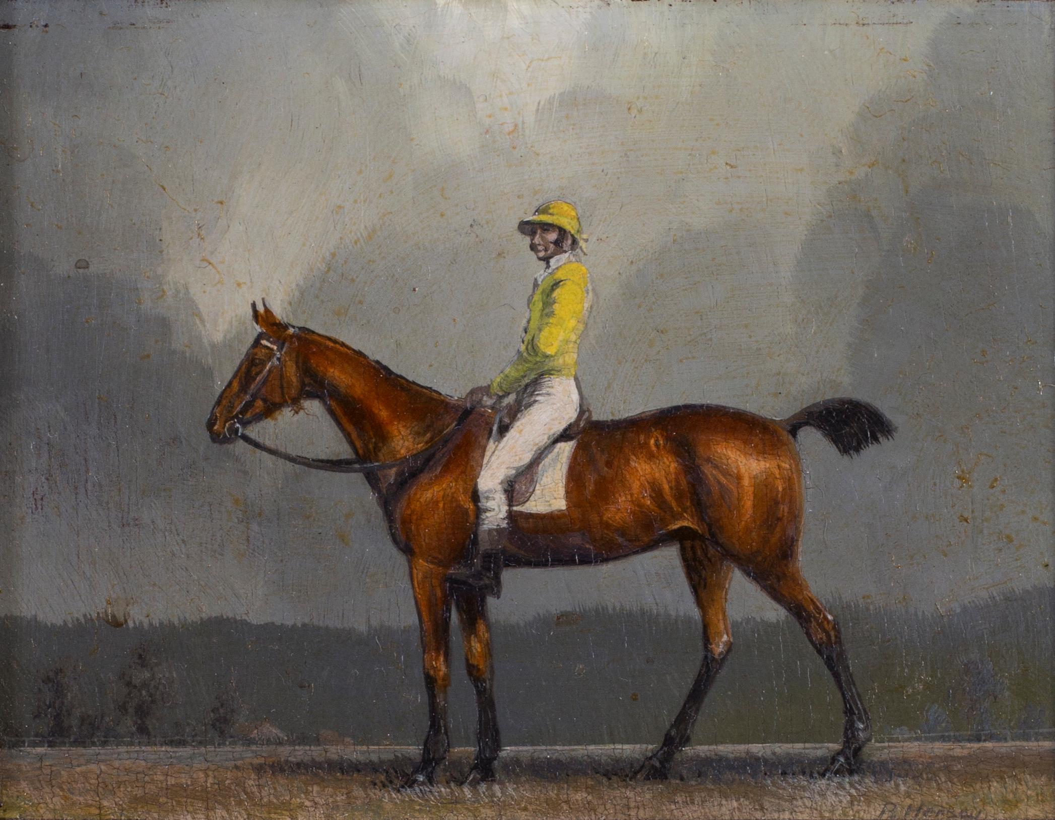 Bob Hersey (British, 1936 - 2015)
Jockeys and their mount
Signed ‘R. Hersey’
Oil on panel
3.1/4 x 4.1/4 in. (8.3 x 10.7 cm.)

Bob Hersey was an artist and wrote and illustrated several childrens’ books.  He was also very successful as a commercial