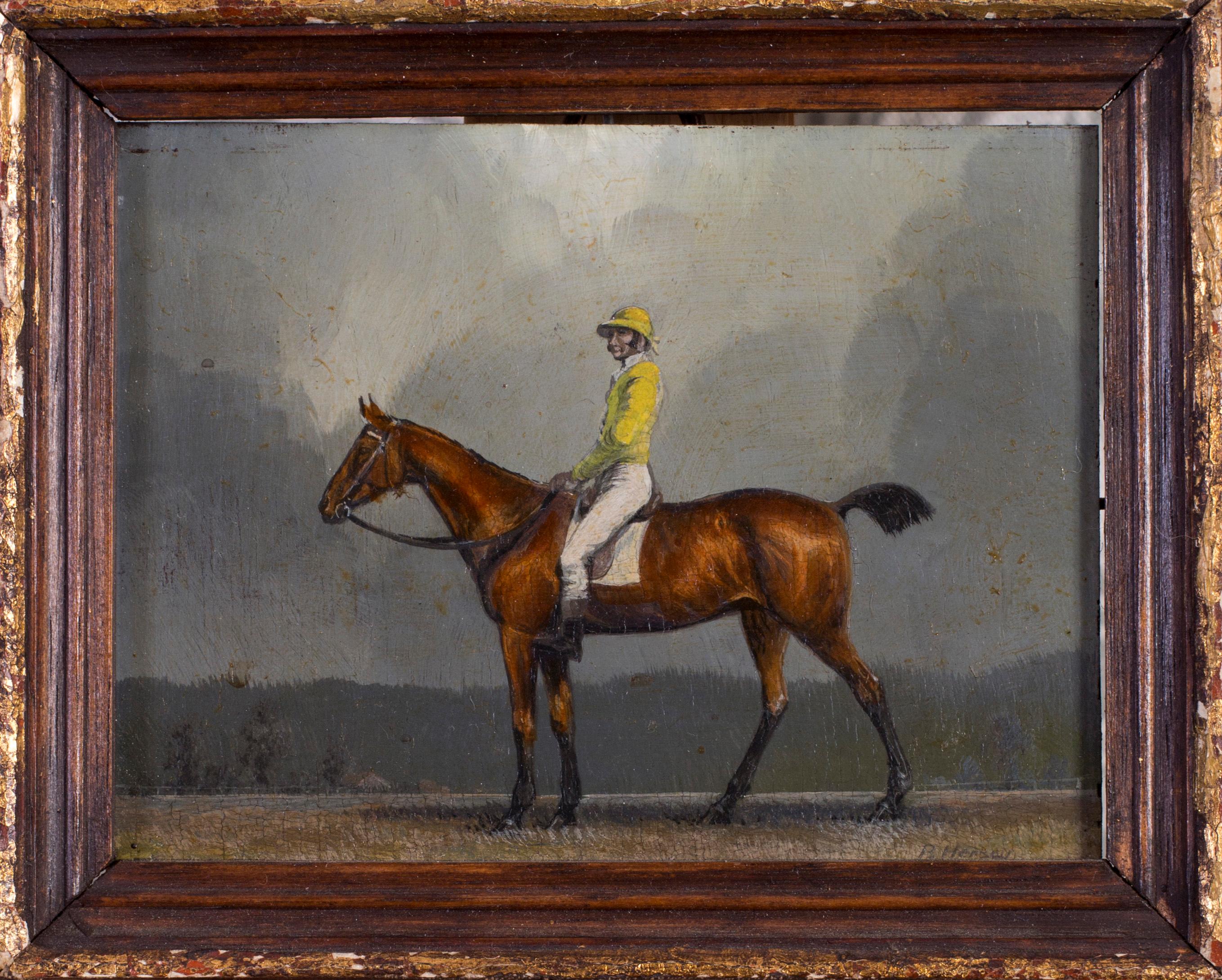Jockeys and their mount (set of 4 miniature oil paintings of jockeys and horses) 2