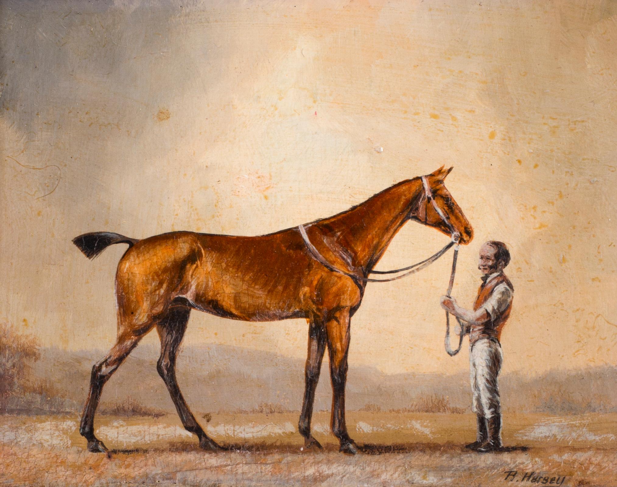 Jockeys and their mount (set of 4 miniature oil paintings of jockeys and horses) 6